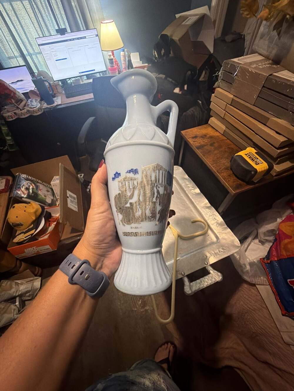 Jim Beam Grecian Blue Milk Glass Decanter Socrates Plato